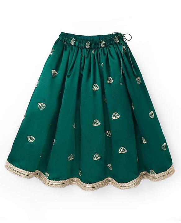 Babyhug 100% Cotton Woven Three Fourth Sleeves Chinnon Floral Embroidered & Sequin Detailing Lehenga Choli With Jacket Set - Green