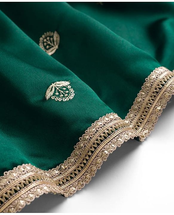 Babyhug 100% Cotton Woven Three Fourth Sleeves Chinnon Floral Embroidered & Sequin Detailing Lehenga Choli With Jacket Set - Green