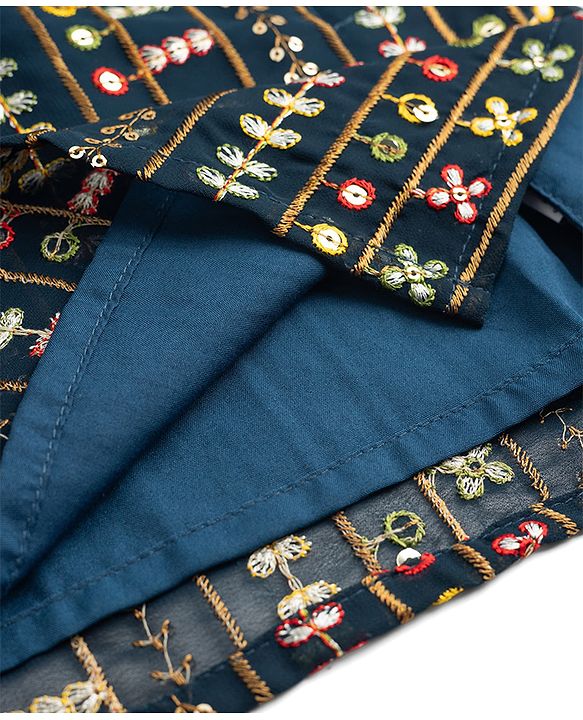 Babyhug Georgette Woven Floral Embroidery Full Sleeves Kurta Dhoti Set - Navy & Red