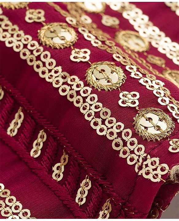 Babyhug Georgette Woven Full Sleeves Embroidered & Sequinned Kurta Pajama Set - Dark Red