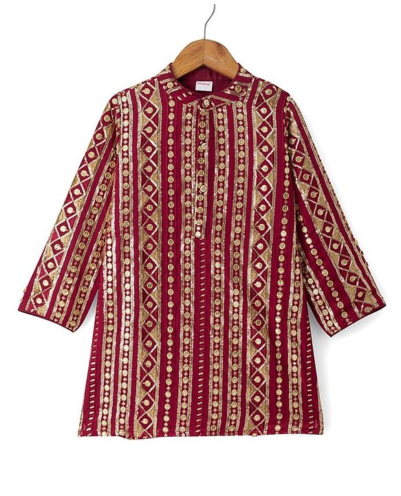 Babyhug Georgette Woven Full Sleeves Embroidered & Sequinned Kurta Pajama Set - Dark Red