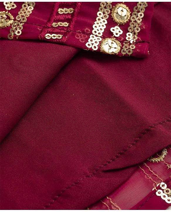 Babyhug Georgette Woven Full Sleeves Embroidered & Sequinned Kurta Pajama Set - Dark Red