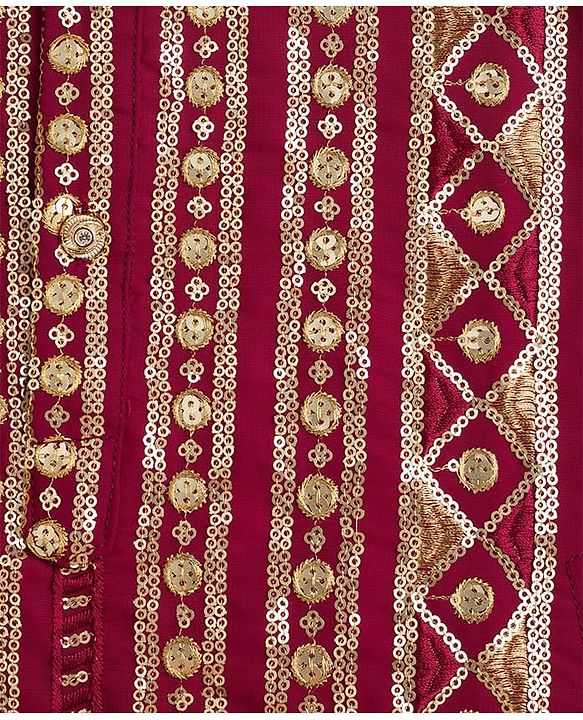 Babyhug Georgette Woven Full Sleeves Embroidered & Sequinned Kurta Pajama Set - Dark Red