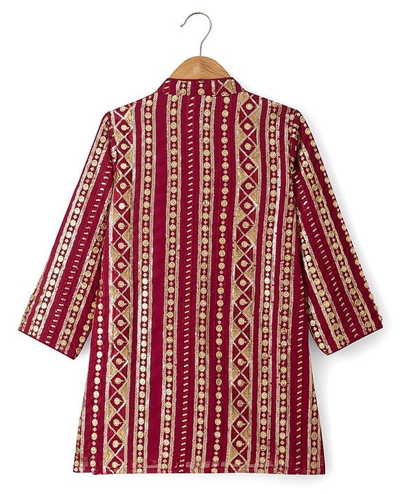 Babyhug Georgette Woven Full Sleeves Embroidered & Sequinned Kurta Pajama Set - Dark Red