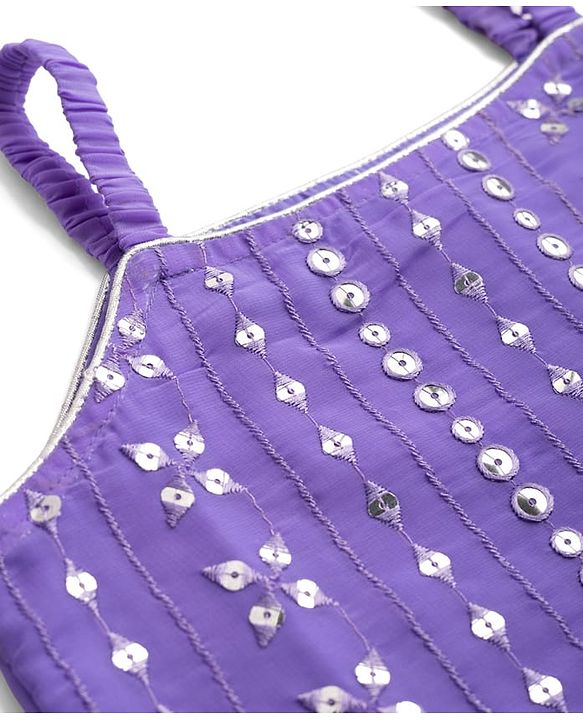 Babyhug Georgett Woven Sleeveless Sequinned Kurta Gharara Set With Dupatta - Purple