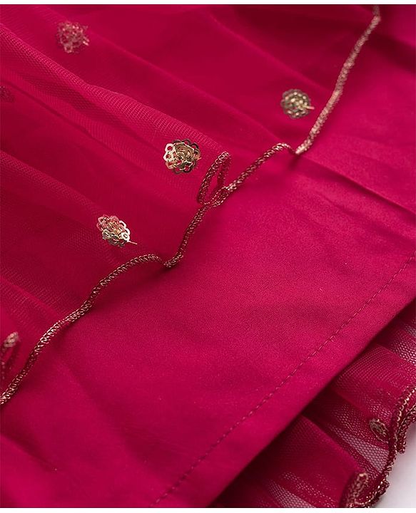 Babyhug Net Woven Half Sleeves Tired Ethnic Dress with Sequinned & Floral Embroidered Jacket - Dark Red