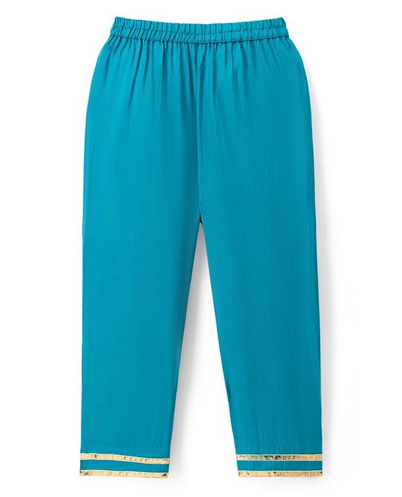 Babyhug Woven Sleeveless Solid Colour Kurti Churidar & Dupatta Set  with Lace Detailing - Teal