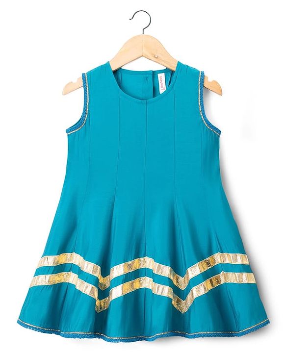 Babyhug Woven Sleeveless Solid Colour Kurti Churidar & Dupatta Set  with Lace Detailing - Teal