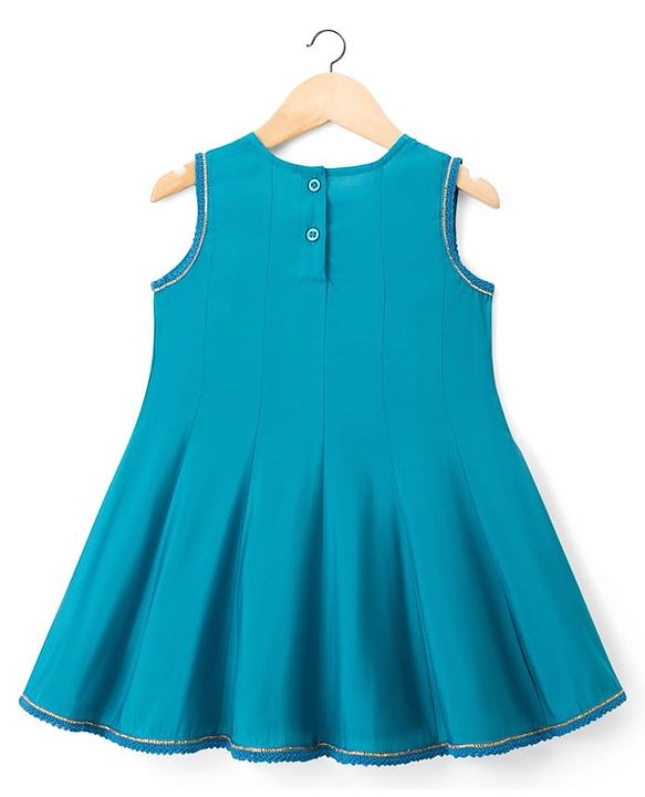 Babyhug Woven Sleeveless Solid Colour Kurti Churidar & Dupatta Set  with Lace Detailing - Teal