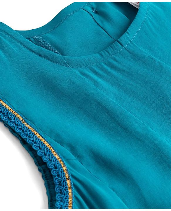 Babyhug Woven Sleeveless Solid Colour Kurti Churidar & Dupatta Set  with Lace Detailing - Teal