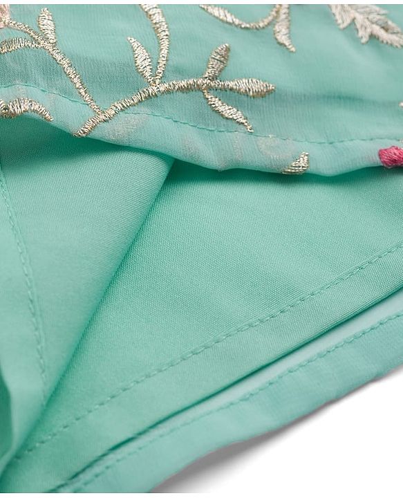 Babyhug Georgett  Woven Full Sleeves Floral Embroidered Kurti Gharara Set With Dupatta - Sea Green