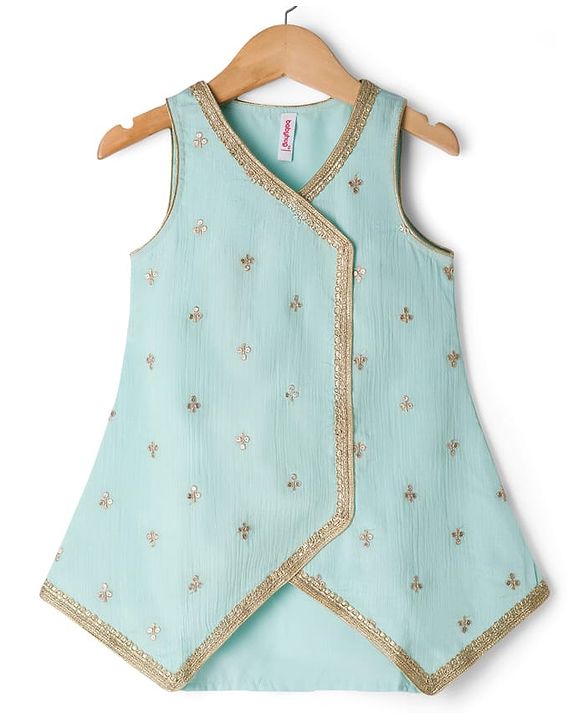 Babyhug Georgette Woven Sleeveless Embroidered & Sequinned Kurti Salwar with Dupatta - Sea Green