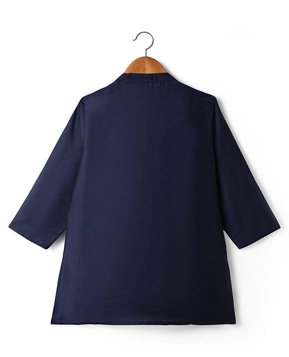Babyhug Woven Full Sleeves Solid Kurta Pajama Set with Embroidered & Sequinned Jacket - Navy
