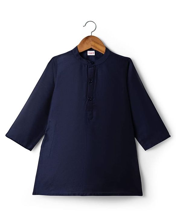 Babyhug Woven Full Sleeves Solid Kurta Pajama Set with Embroidered & Sequinned Jacket - Navy
