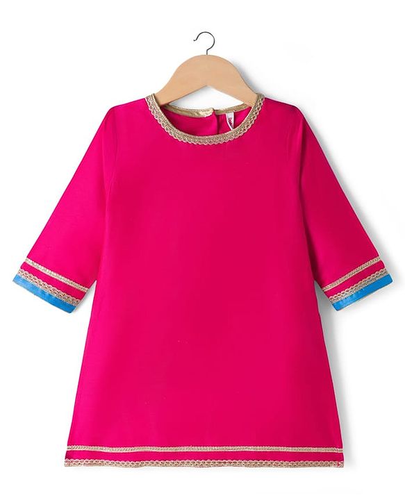 Babyhug Woven Three Fourth Sleeves Kurti Gharara Set with Embroidered & Sequinned Jacket - Dark Pink