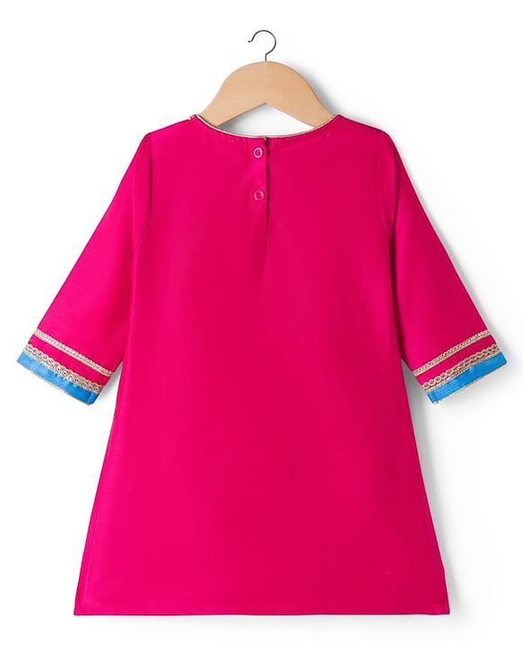 Babyhug Woven Three Fourth Sleeves Kurti Gharara Set with Embroidered & Sequinned Jacket - Dark Pink