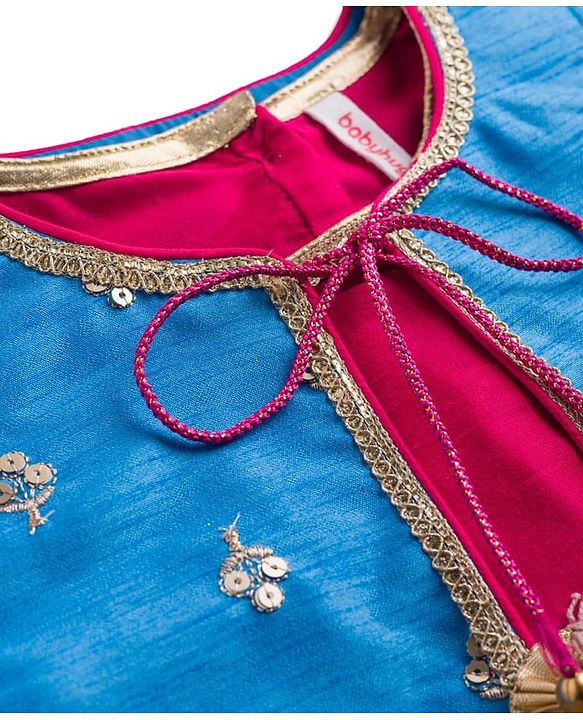 Babyhug Woven Three Fourth Sleeves Kurti Gharara Set with Embroidered & Sequinned Jacket - Dark Pink