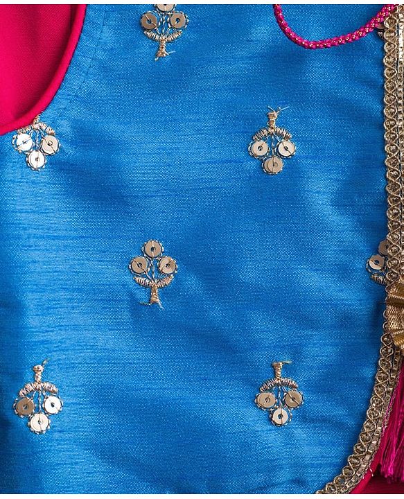 Babyhug Woven Three Fourth Sleeves Kurti Gharara Set with Embroidered & Sequinned Jacket - Dark Pink
