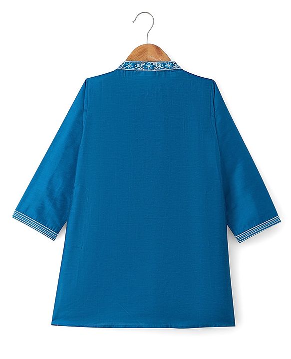 Babyhug Woven Full Sleeves Embroidered Kurta Pajama Set- Teal