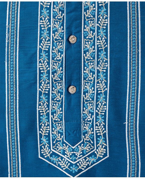 Babyhug Woven Full Sleeves Embroidered Kurta Pajama Set- Teal