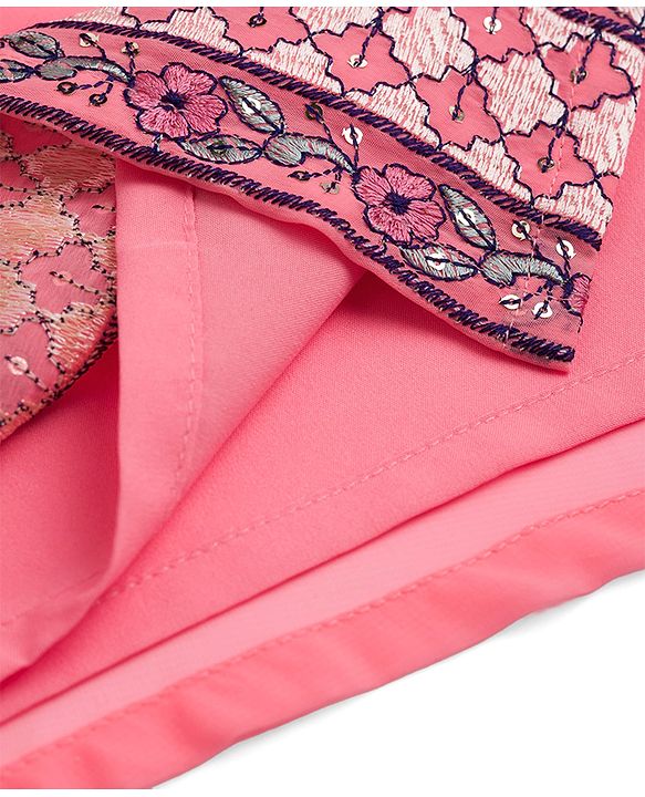 Babyhug Georgette Woven Three Fourth Sleeves Floral Embroidered Kurti Gharara Set with Dupatta - Pink