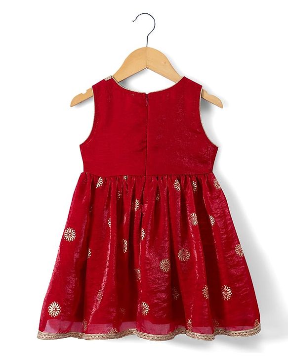 Babyhug Woven Sleeveless Embroidered & Sequinned Kurti Palazzo Set with Dupatta-  Red