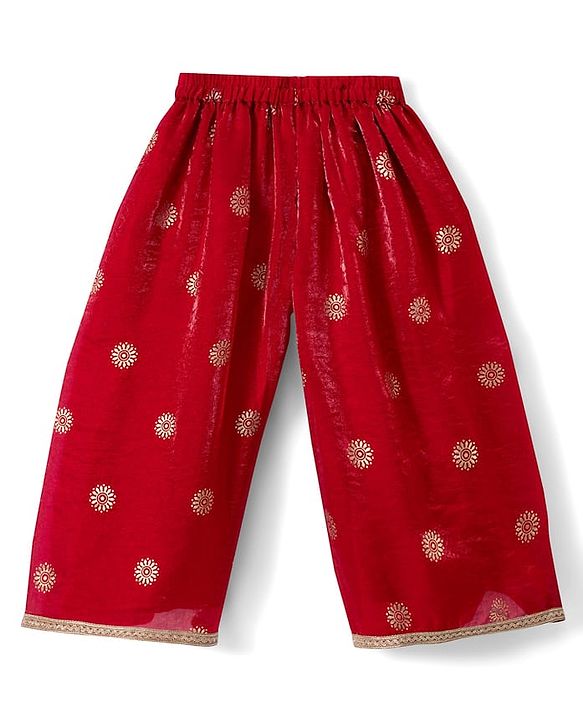 Babyhug Woven Sleeveless Embroidered & Sequinned Kurti Palazzo Set with Dupatta-  Red