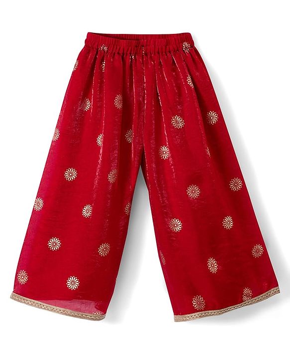 Babyhug Woven Sleeveless Embroidered & Sequinned Kurti Palazzo Set with Dupatta-  Red