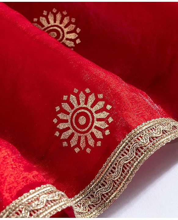 Babyhug Woven Sleeveless Embroidered & Sequinned Kurti Palazzo Set with Dupatta-  Red