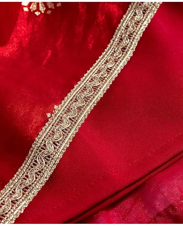 Babyhug Woven Sleeveless Embroidered & Sequinned Kurti Palazzo Set with Dupatta-  Red