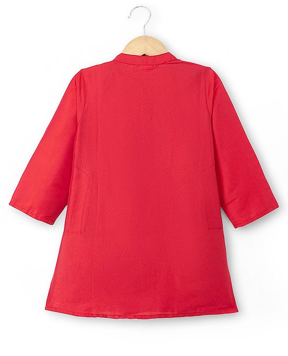 Babyhug Woven Full Sleeves Solid Colour Kurta Pajama Set with Floral Designed Brocade Jacket -  Red & Navy Blue