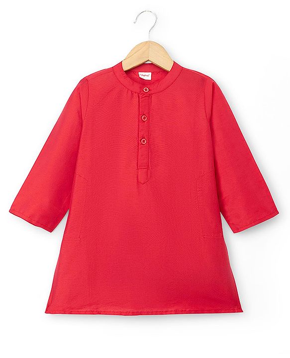 Babyhug Woven Full Sleeves Solid Colour Kurta Pajama Set with Floral Designed Brocade Jacket -  Red & Navy Blue