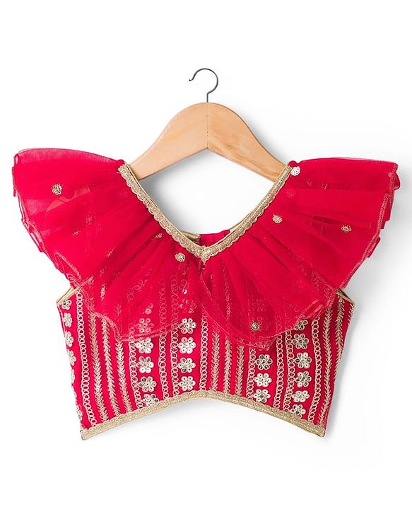 Babyhug Georgette Woven Short Sleeves Floral Embroidered & Sequinned Choli Lahenga Set with Dupatta - Red
