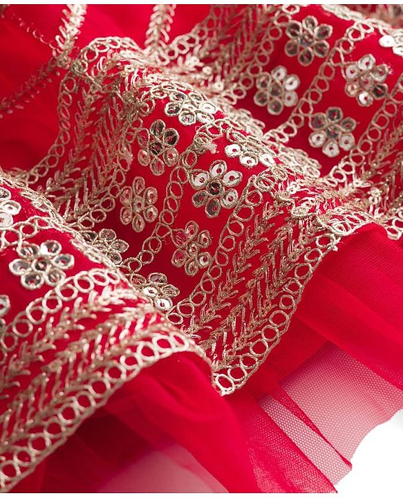 Babyhug Georgette Woven Short Sleeves Floral Embroidered & Sequinned Choli Lahenga Set with Dupatta - Red