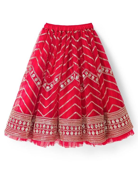 Babyhug Georgette Woven Short Sleeves Floral Embroidered & Sequinned Choli Lahenga Set with Dupatta - Red