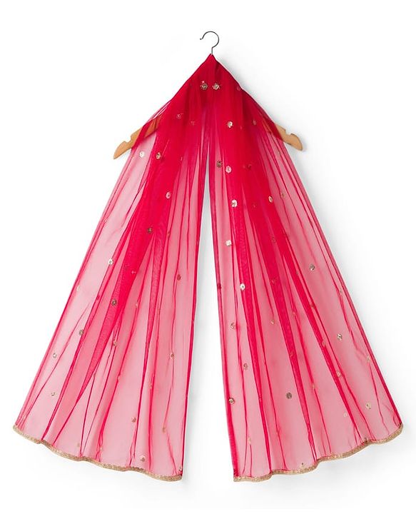 Babyhug Georgette Woven Short Sleeves Floral Embroidered & Sequinned Choli Lahenga Set with Dupatta - Red
