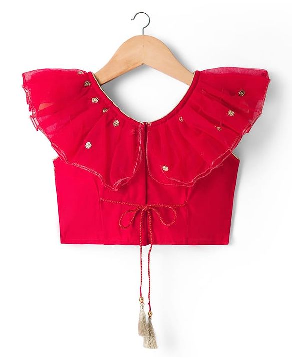 Babyhug Georgette Woven Short Sleeves Floral Embroidered & Sequinned Choli Lahenga Set with Dupatta - Red