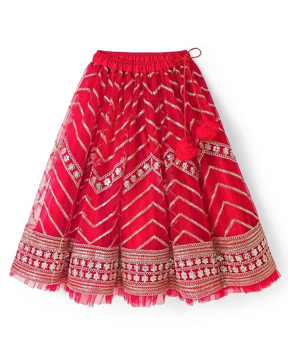 Babyhug Georgette Woven Short Sleeves Floral Embroidered & Sequinned Choli Lahenga Set with Dupatta - Red