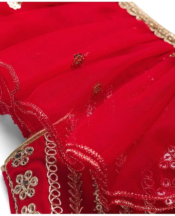 Babyhug Georgette Woven Short Sleeves Floral Embroidered & Sequinned Choli Lahenga Set with Dupatta - Red