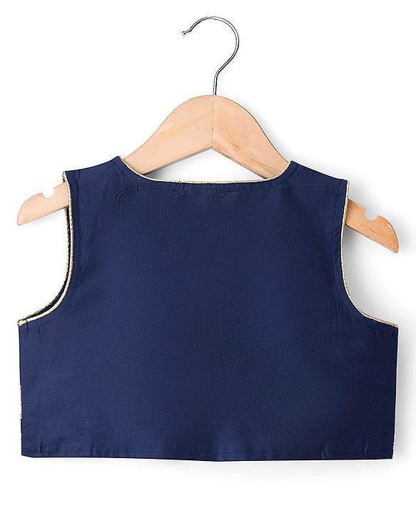 Babyhug Rayon Woven Three Fourth Sleeves Solid Colour Kurti Churidar Set with Floral Embroidered Jacket - Navy Blue