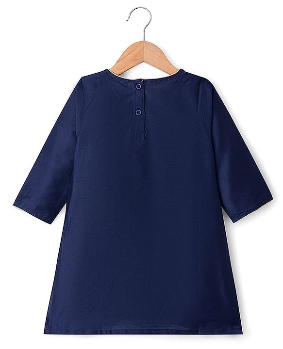 Babyhug Rayon Woven Three Fourth Sleeves Solid Colour Kurti Churidar Set with Floral Embroidered Jacket - Navy Blue
