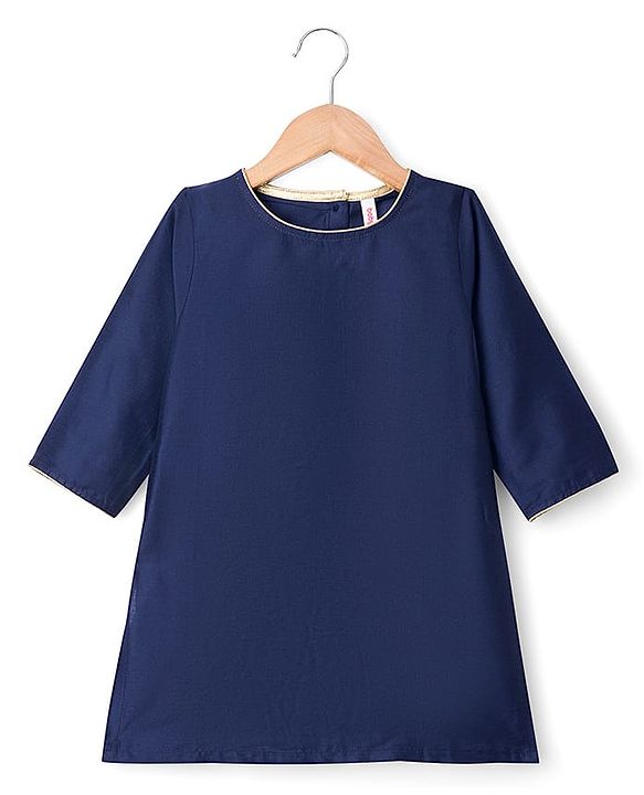 Babyhug Rayon Woven Three Fourth Sleeves Solid Colour Kurti Churidar Set with Floral Embroidered Jacket - Navy Blue