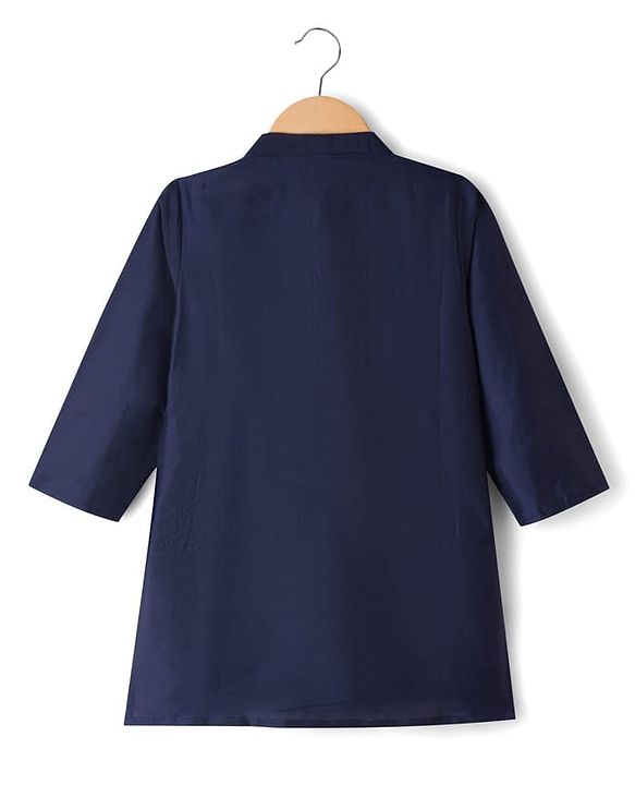 Babyhug Woven Full Sleeves Printed Yoke Kurta Pajama Set - Navy