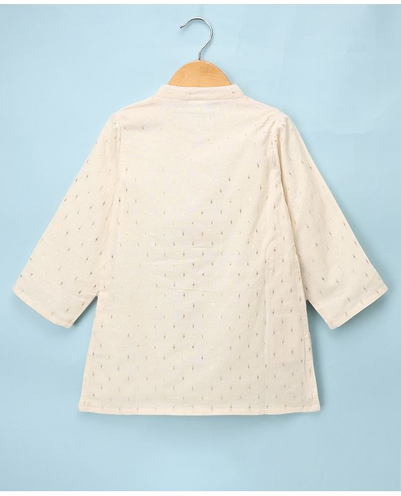 Babyhug Woven Lurex Dobby Full Sleeves Kurta & Pyjama Set With Foil Print - Off White