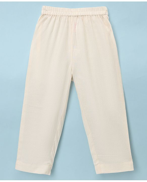 Babyhug Woven Lurex Dobby Full Sleeves Kurta & Pyjama Set With Foil Print - Off White