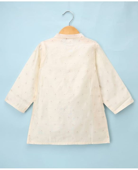 Babyhug Cotton Mix Woven Full Sleeves Foil Print Kurta & Dhoti Set - Off White