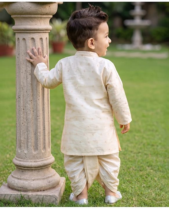 Babyhug Cotton Mix Woven Full Sleeves Foil Print Kurta & Dhoti Set - Off White