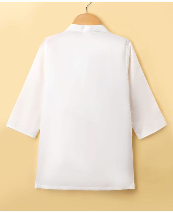 Babyhug Woven Full Sleeves Sequinned & Embroidered Neck Kurta - White