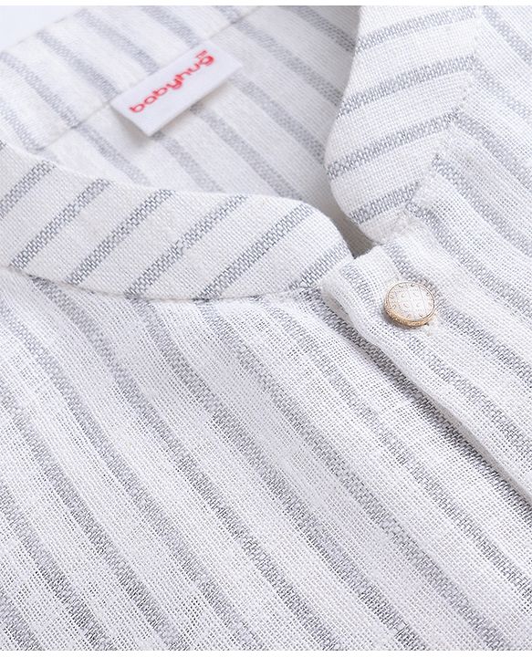 Babyhug 100% Cotton Woven Full Sleeves Striped Yarn Dyed Kurta & Pyjama Set - White & Grey