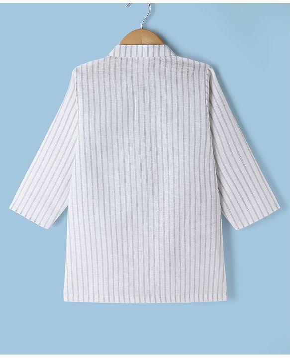 Babyhug 100% Cotton Woven Full Sleeves Striped Yarn Dyed Kurta & Pyjama Set - White & Grey